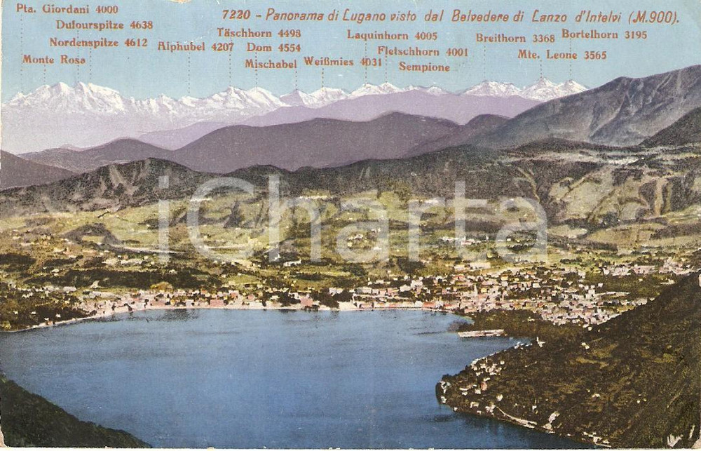 Cartolina originale da collezione 1950 ca LUGANO SVIZZERA Città  vista da LANZO D INTELVI Cartolina FP NV 1