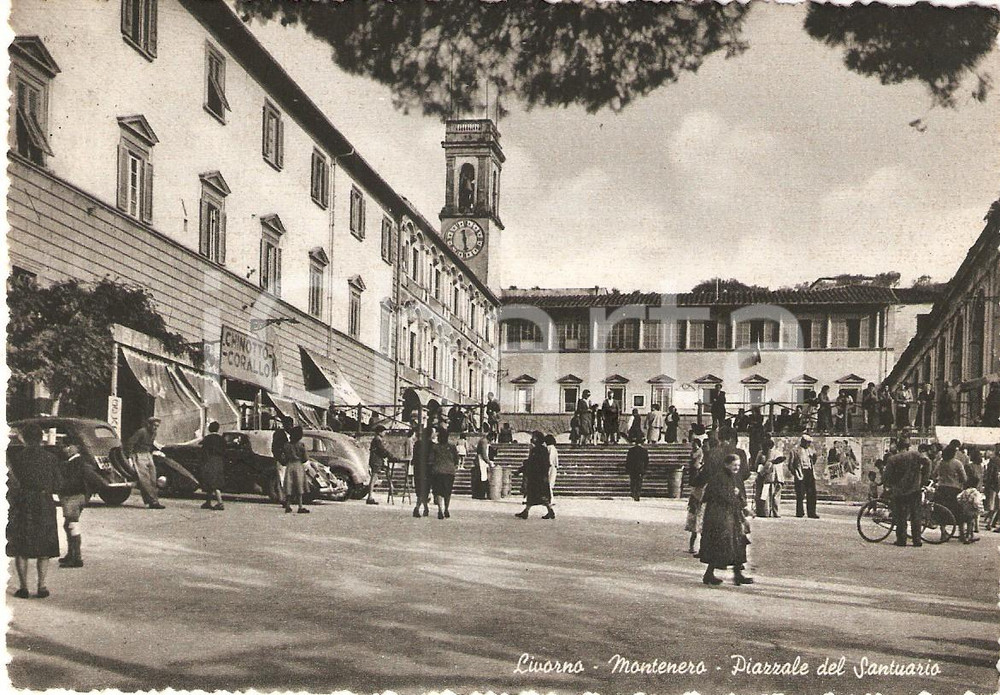 Cartolina originale da collezione 1957 LIVORNO - MONTENERO Piazzale del Santuario Chinotto CORALLO Cartolina FG VG 1