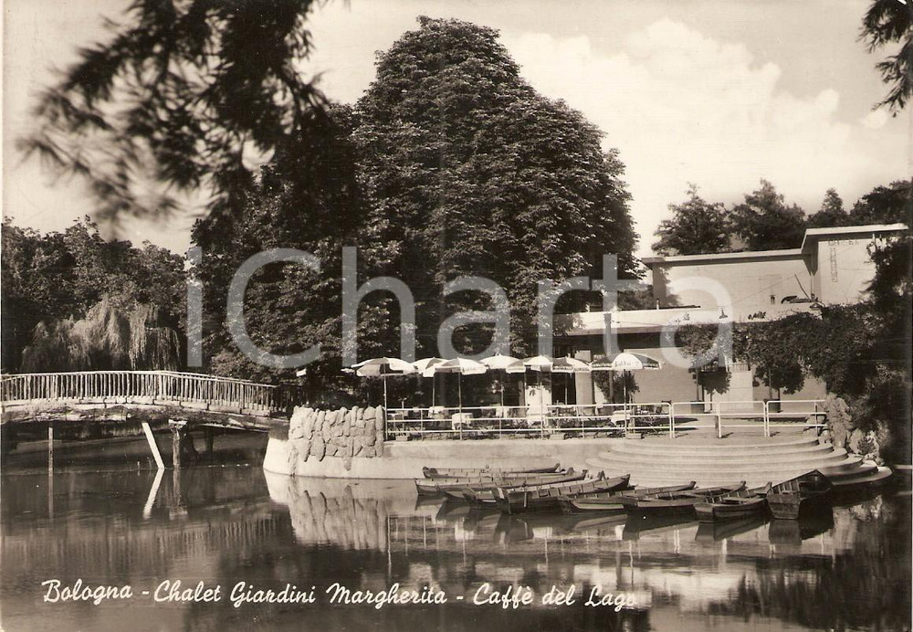 Cartolina originale da collezione 1955 BOLOGNA Chalet Giardini Margherita CaffÃ¨ del Lago *Cartolina FG VG 1