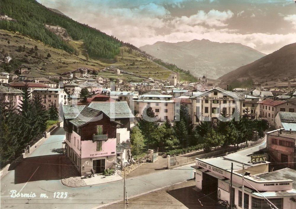 Cartolina originale da collezione 1959 BORMIO SO Ristorante ALPENROSE Insegna Pneumatici CEAT Cartolina FG VG 1