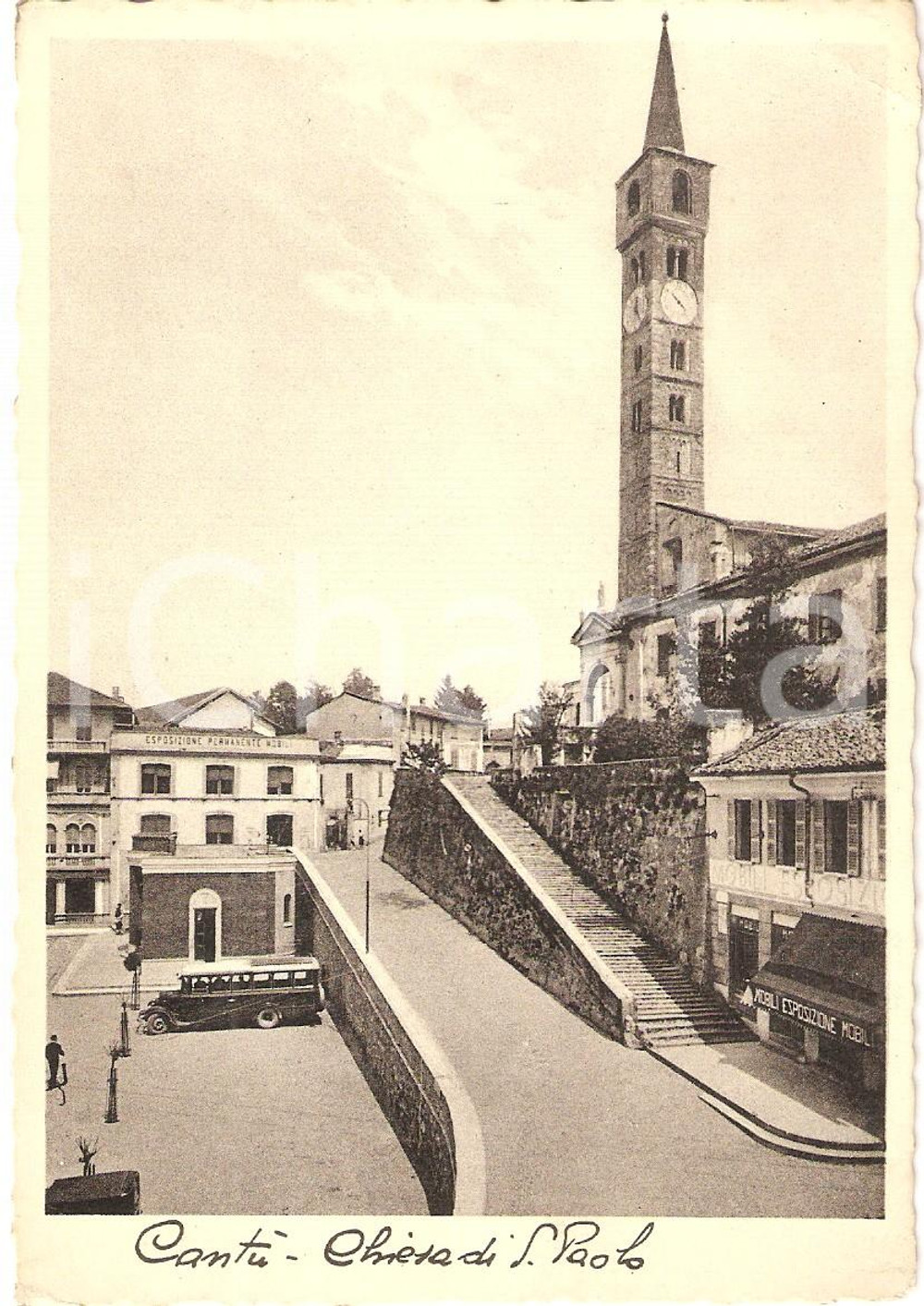 Cartolina originale da collezione 1934 CANTU' (CO) Esposizione Permanente Mobili Chiesa SAN PAOLO Torpedone *FG NV 1
