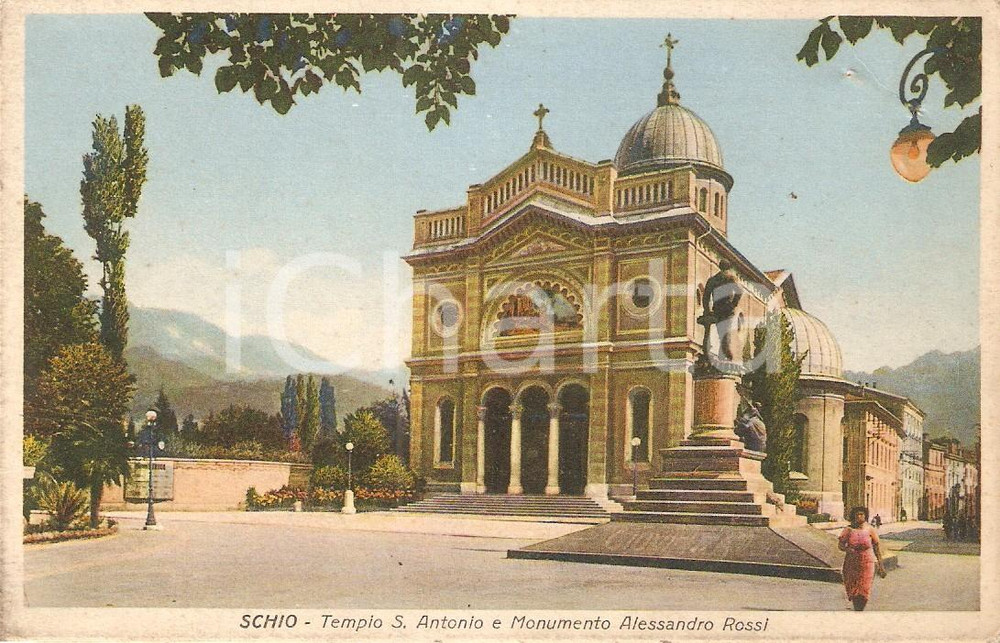 Cartolina originale da collezione 1935 ca SCHIO (VI) Tempio di SANT'ANTONIO Monumento Alessandro ROSSI *Cartolina 1