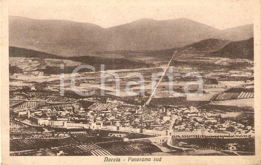 Cartolina originale da collezione 1925 ca NORCIA (PG) Panorama a volo d'uccello *Cartolina FP NV 1