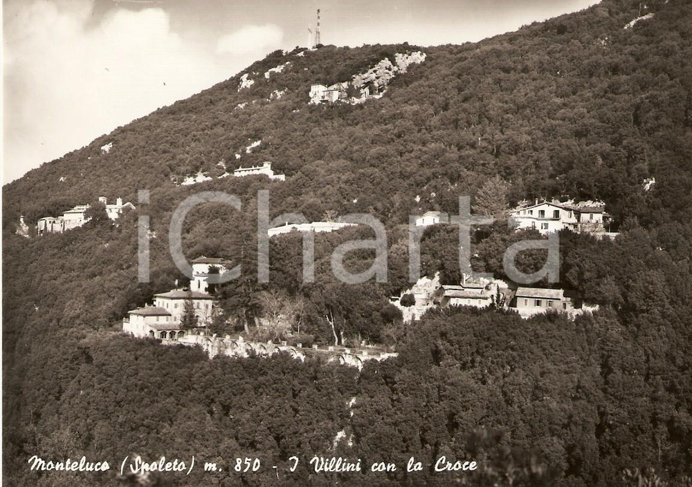 Cartolina originale da collezione 1950 ca SPOLETO Frazione MONTELUCO PG Villini con la croce Cartolina FG NV 1