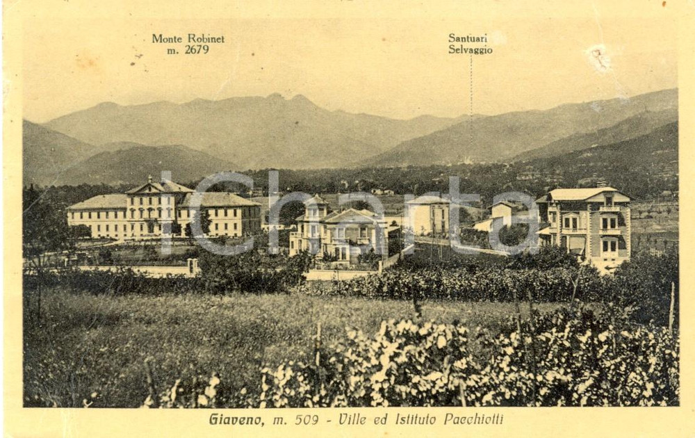 Cartolina originale da collezione 1932 GIAVENO (TO) Ville ed Istituto Giacinto PACCHIOTTI *Cartolina FP VG 1