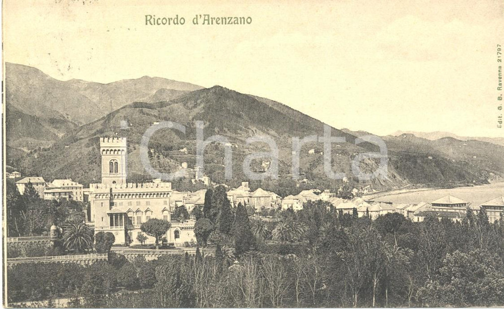Cartolina originale da collezione 1907 ARENZANO (GE) Panorama con Villa NEGROTTO CAMBIASO *Cartolina FP VG 1