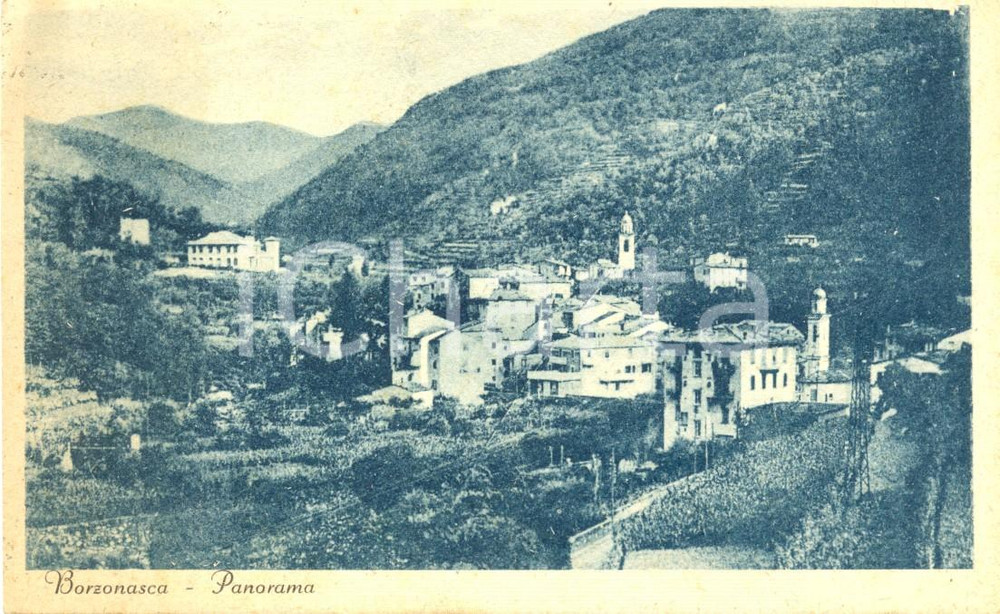 Cartolina originale da collezione 1949 BORZONASCA GE Panorama del paese in alta VALLE STURLA Cartolina FP VG 1