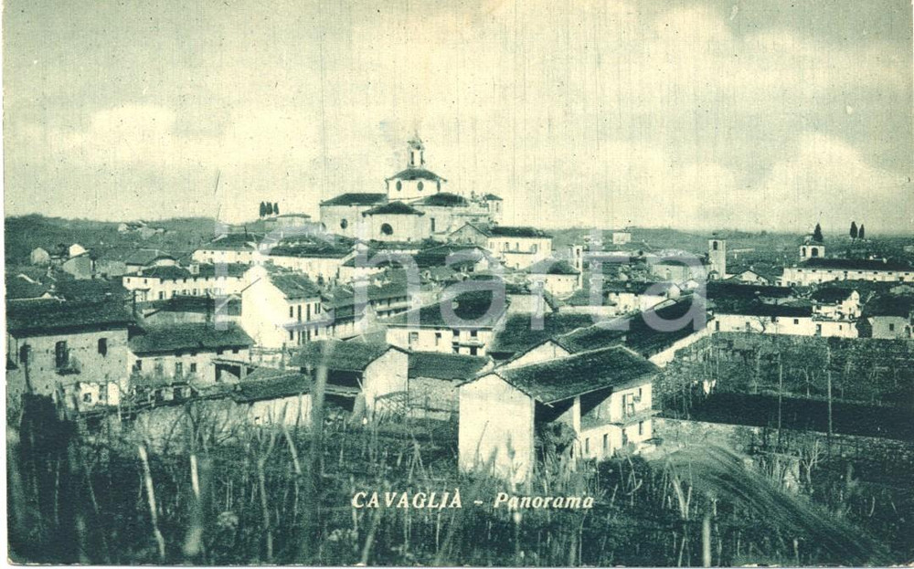 Cartolina originale da collezione 1932 CAVAGLIA  BI Panorama con Chiesa San Michele Cartolina DANNEGGIATA FP VG 1