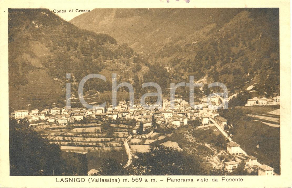 Cartolina originale da collezione 1930 ca LASNIGO (CO) Panorama della VALASSINA visto da Ponente *Cartolina FP NV 1