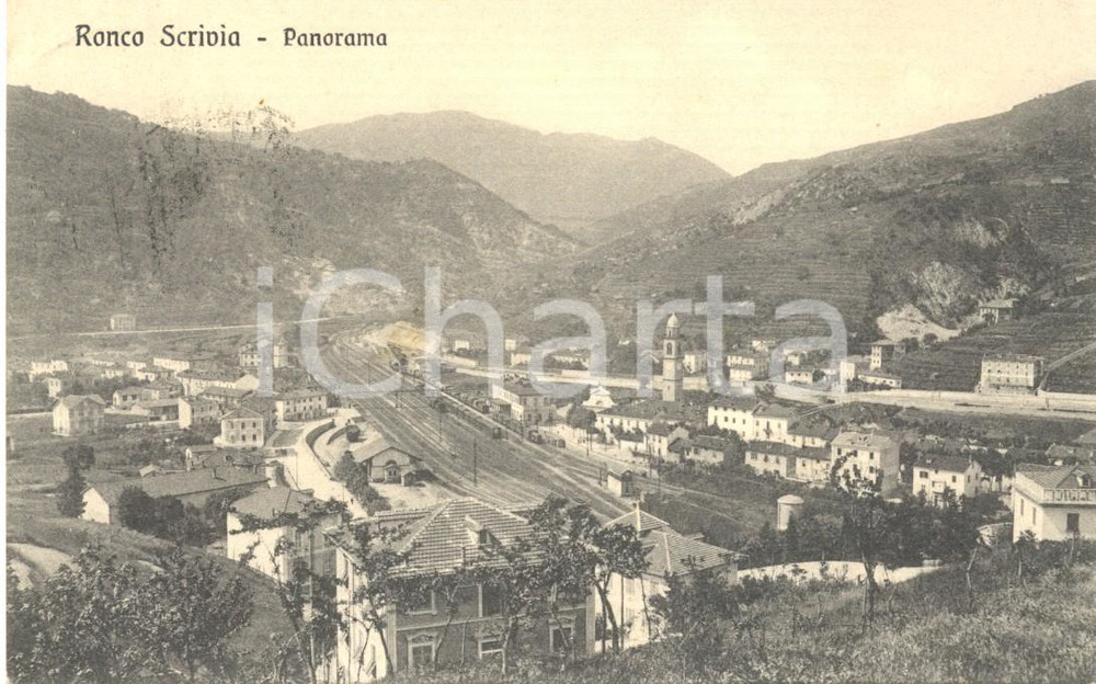 Cartolina originale da collezione 1911 RONCO SCRIVIA (GE) Veduta panoramica con ferrovia *Cartolina FP VG 1