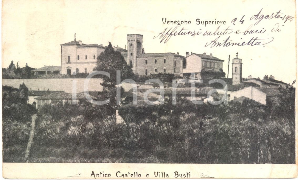 Cartolina originale da collezione 1903 VENEGONO SUPERIORE VA Antico Castello e Villa BUSTI Cartolina FP VG 1