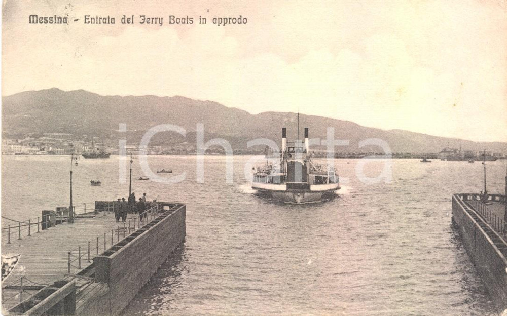 Cartolina originale da collezione 1916 MESSINA Ferryboat rientra al porto Cartolina ANIMATA FP VG 1