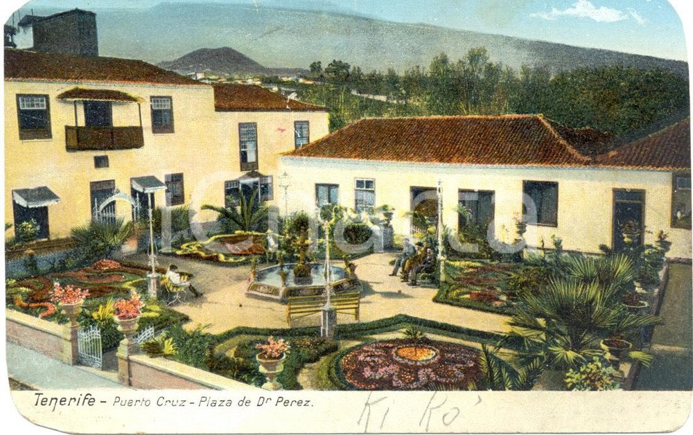 Cartolina originale da collezione 1927 PUERTO DE LA CRUZ TENERIFE Plaza Doctor Victor PEREZ Cartolina FP VG 1