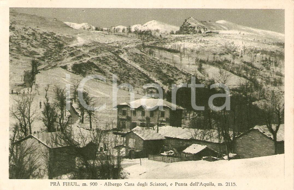 Cartolina originale da collezione 1937 GIAVENO (TO) PRA FIEUL Casa Sciatori e Punta dell'Aquila *Cartolina FP VG 1