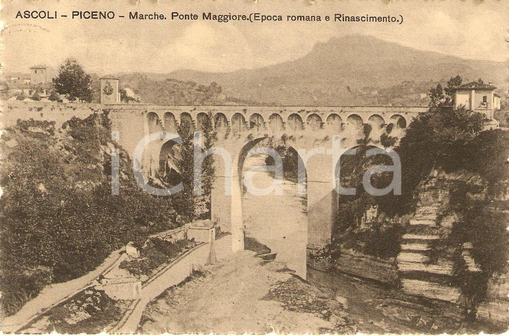 Cartolina originale da collezione 1912 ASCOLI PICENO Ponte Maggiore e torrente CASTELLANO *Cartolina FP VG 1