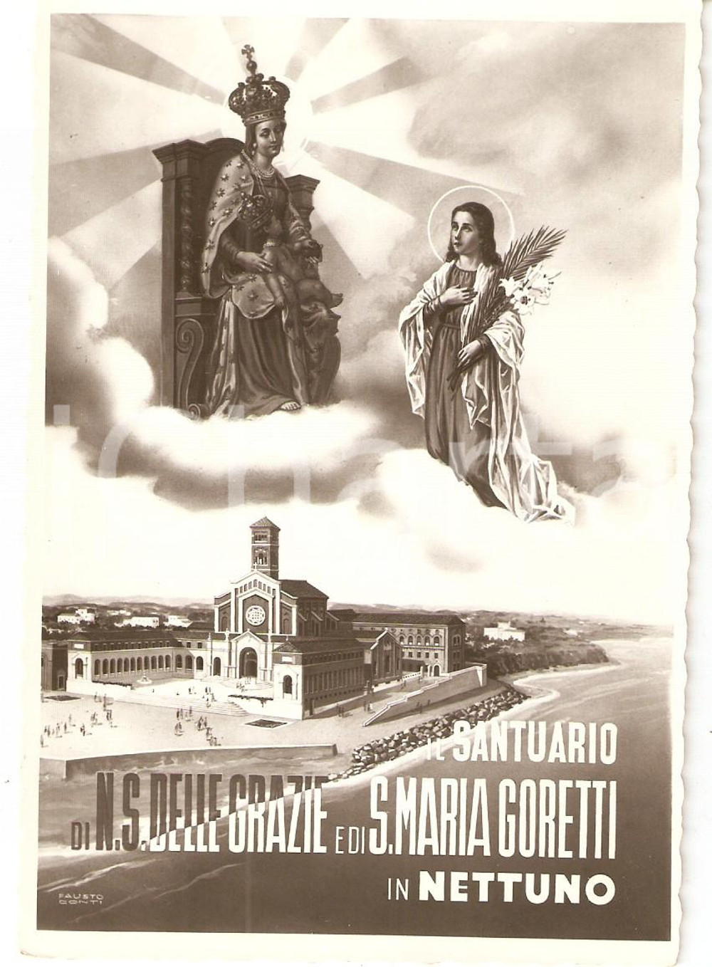 Cartolina originale da collezione 1955 ca NETTUNO (RM) Santuario Nostra Signora Grazie Maria GORETTI *Foto seriale 1