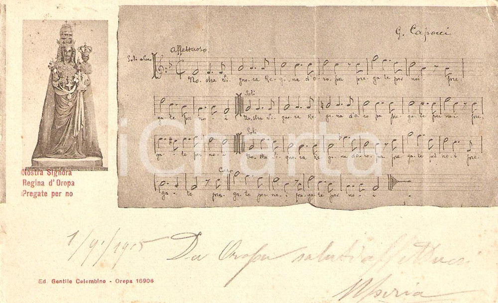 Cartolina originale da collezione 1905 BIELLA Nostra Signora Regina d'OROPA *Cartolina devozionale FP VG 1