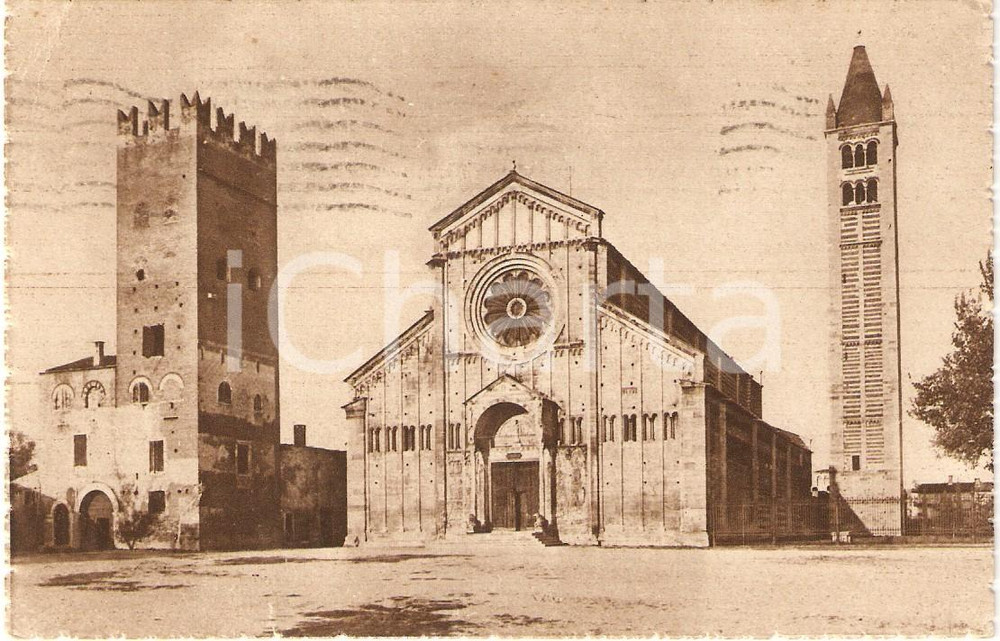 Cartolina originale da collezione 1934 VERONA Basilica di SAN ZENO MAGGIORE e torre abbaziale Cartolina FP VG 1