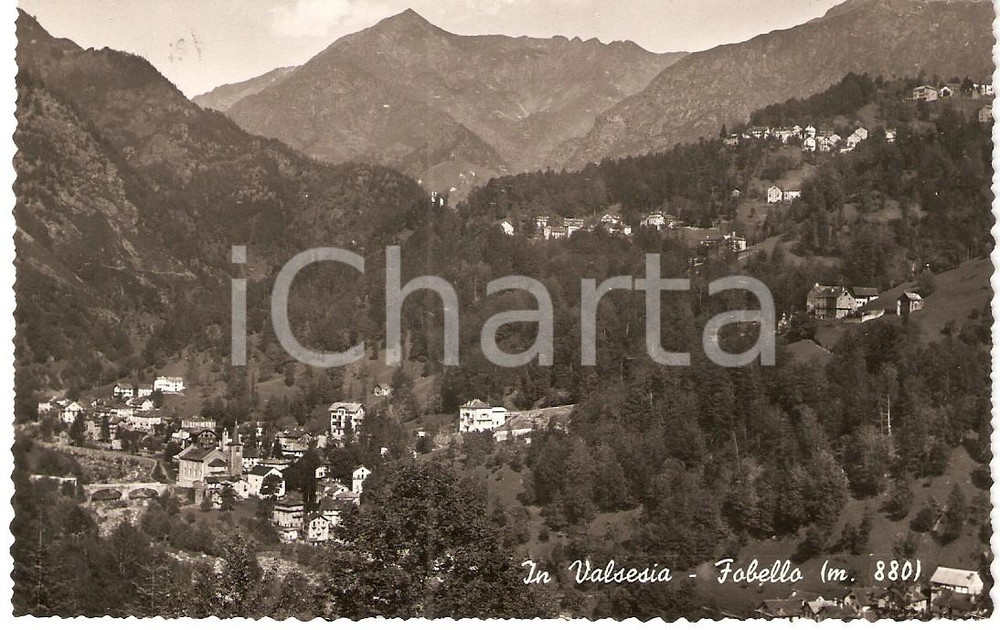 Cartolina originale da collezione 1954 FOBELLO VC Veduta panoramica della VALSESIA Cartolina FP VG 1