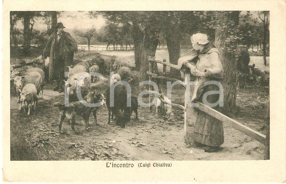 Cartolina originale da collezione 1918 ARTE Pittore Luigi CHIALIVA L incontro Cartolina FP VG 1