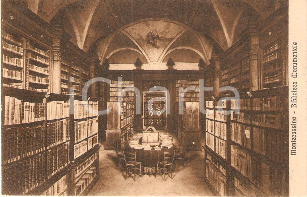 Cartolina originale da collezione 1930 ca MONTECASSINO FR Biblioteca Monumentale dell Abbazia Cartolina FP NV 1