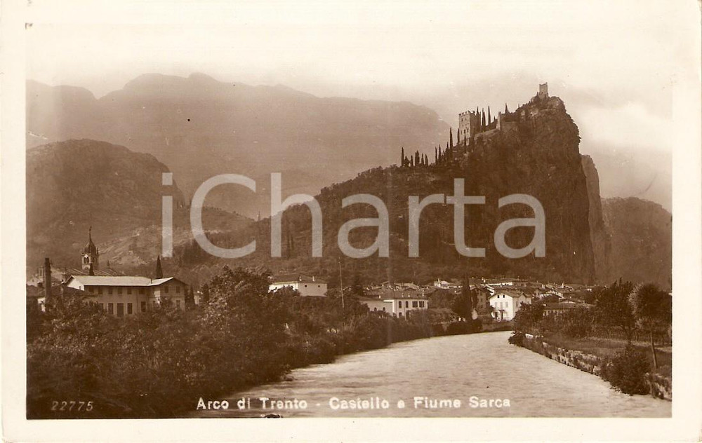 Cartolina originale da collezione 1950 ca ARCO (TRENTO) Panorama con Castello e Fiume SARCA *Cartolina FP NV 1
