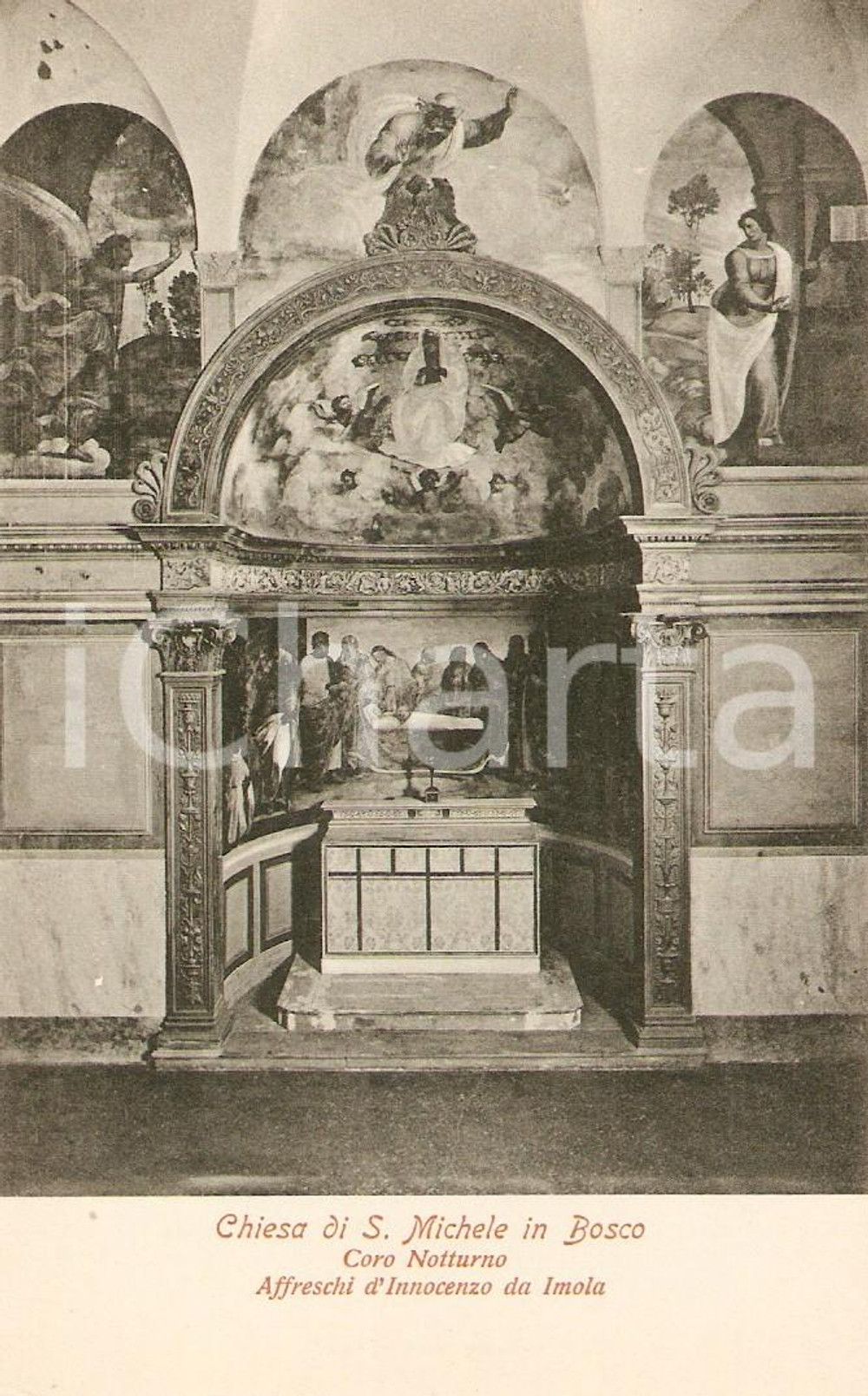 Cartolina originale da collezione 1930 ca BOLOGNA Coro notturno Chiesa di San Michele in Bosco *Cartolina FP NV 1