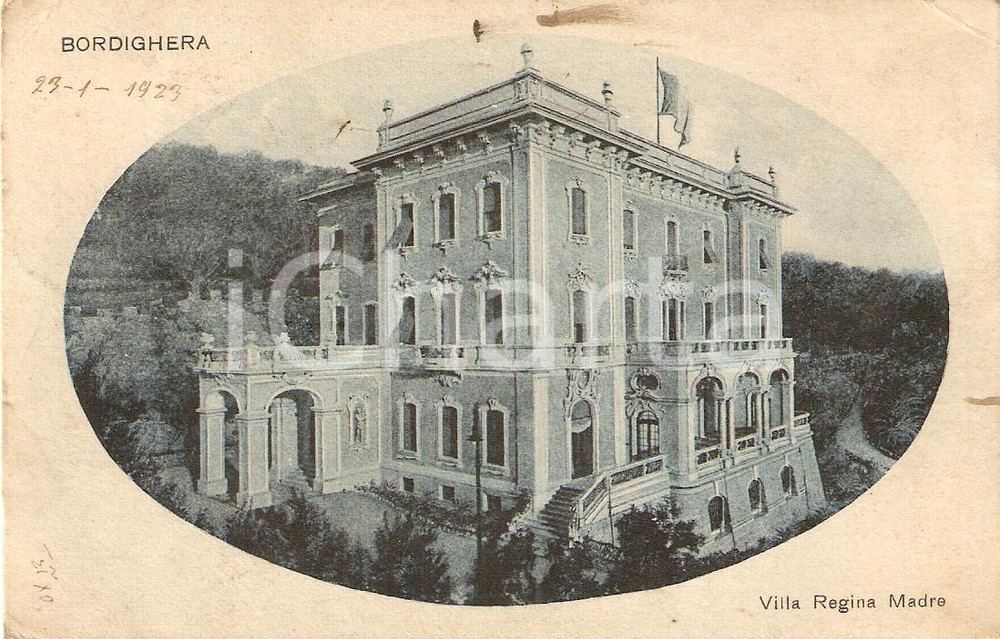 Cartolina originale da collezione 1915 ca BORDIGHERA (IM) Villa Regina Madre Margherita di SAVOIA *Cartolina FP VG 1