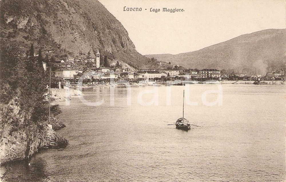 Cartolina originale da collezione 1920 ca LAVENO (VA) Panorama del paese da Lago MAGGIORE *Cartolina ANIMATA FP NV 1