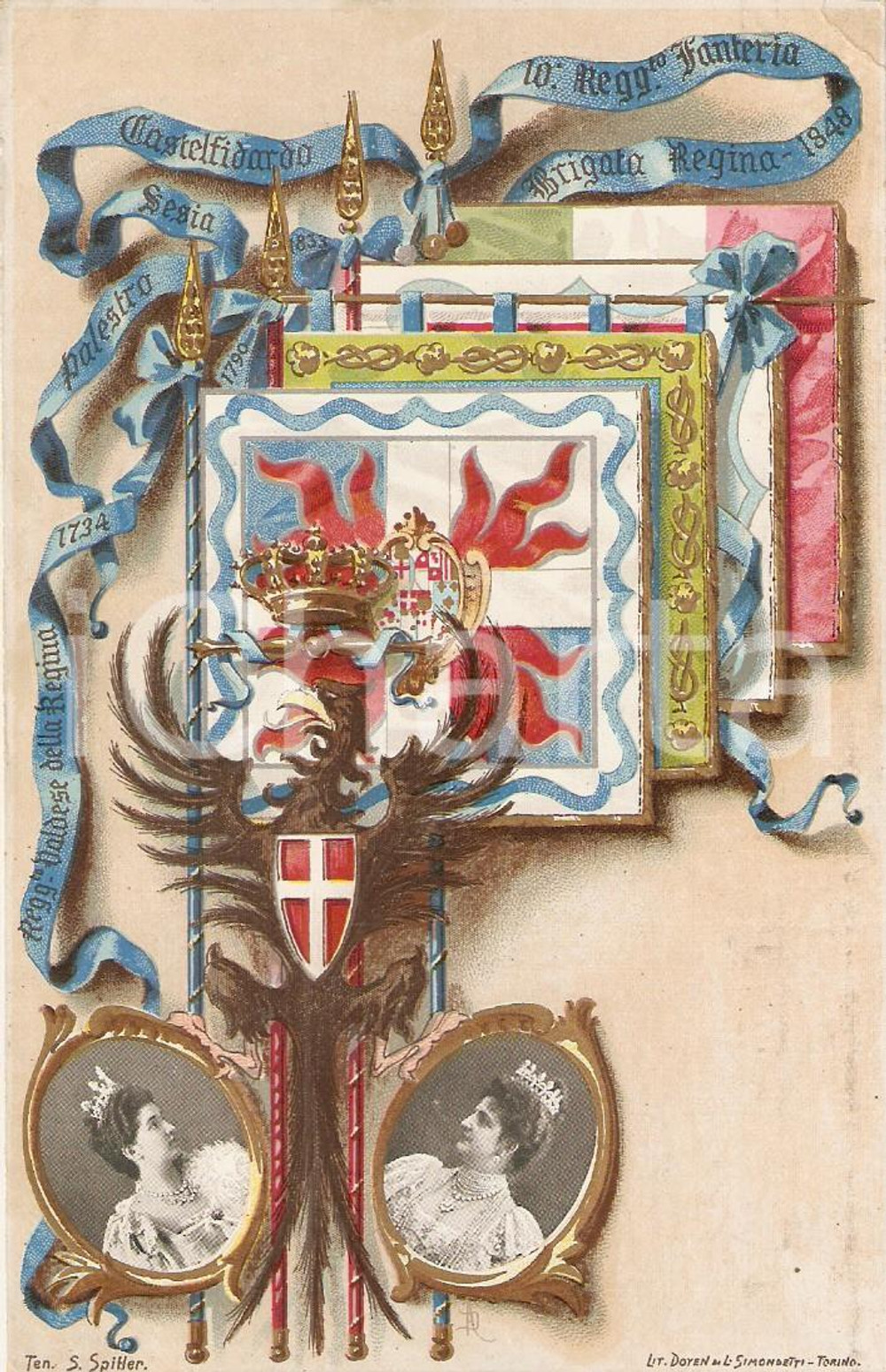 Cartolina originale da collezione 1900 ca BRIGATA REGINA 10Â° Reggimento Fanteria Reggimento Valdese della Regina 1