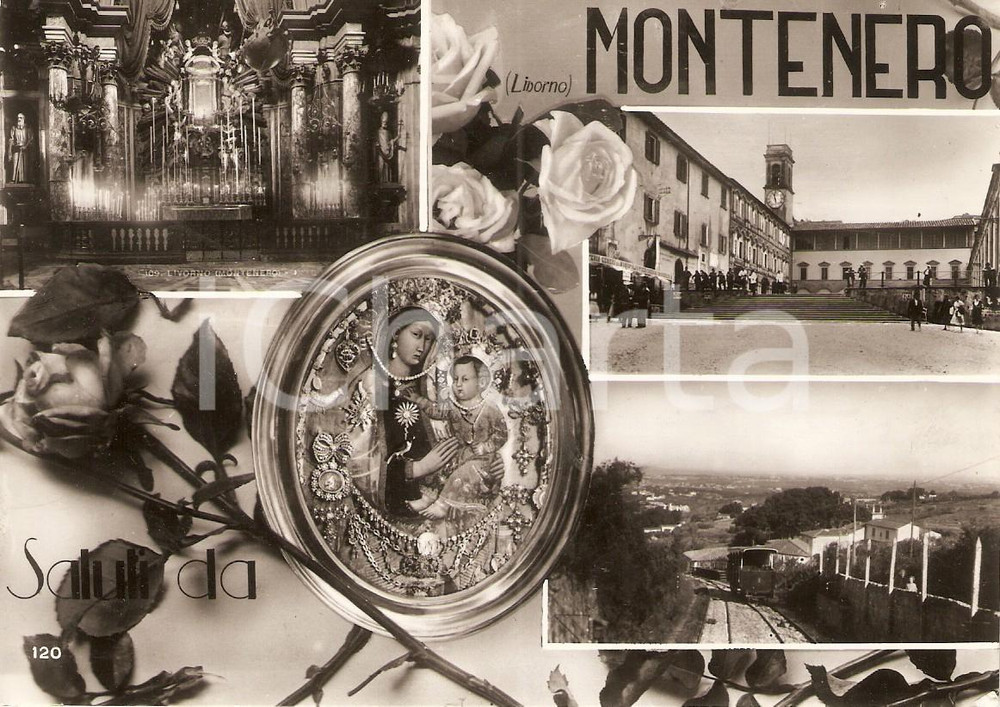 Cartolina originale da collezione 1950 ca LIVORNO Frazione MONTENERO Vedutine con Santuario e funicolare Cartolina 1