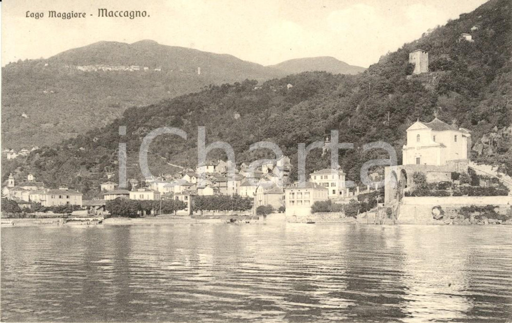 Cartolina originale da collezione 1920 ca MACCAGNO (VA) Panorama del paese dal Lago MAGGIORE *Cartolina FP NV 1