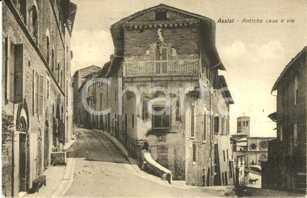 Cartolina originale da collezione 1940 ASSISI (PG) Scorcio del centro storico con chiesa di San PIETRO *FP VG 1
