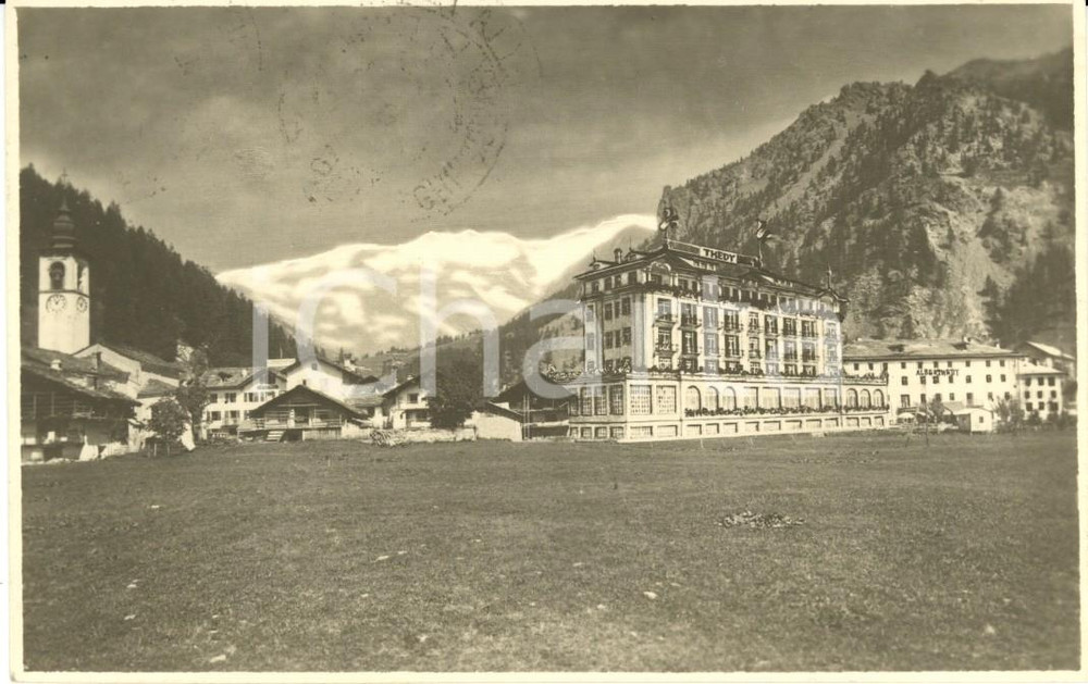 Cartolina originale da collezione 1931 GRESSONEY-LA-TRINITE (AO) Panorama con albergo THEDY *Cartolina FP VG 1