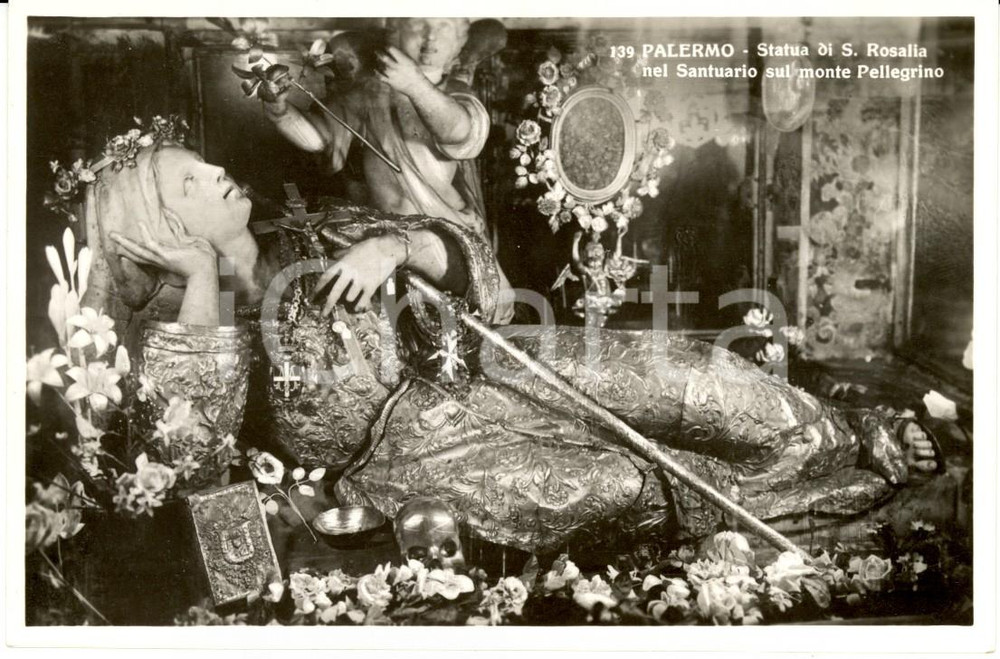 Cartolina originale da collezione 1939 PALERMO Statua di Santa ROSALIA nel Santuario di Monte PELLEGRINO FP NV 1