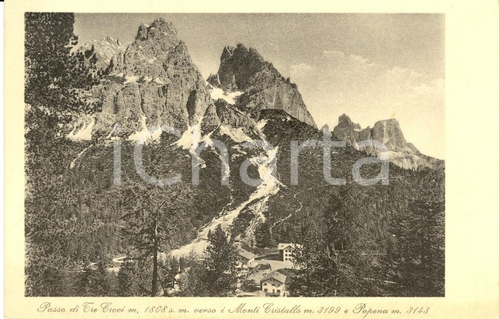 Cartolina originale da collezione 1920 ca PASSO TRE CROCI BL Veduta dei monti CRISTALLO e POPENA Cartolina FP NV 1