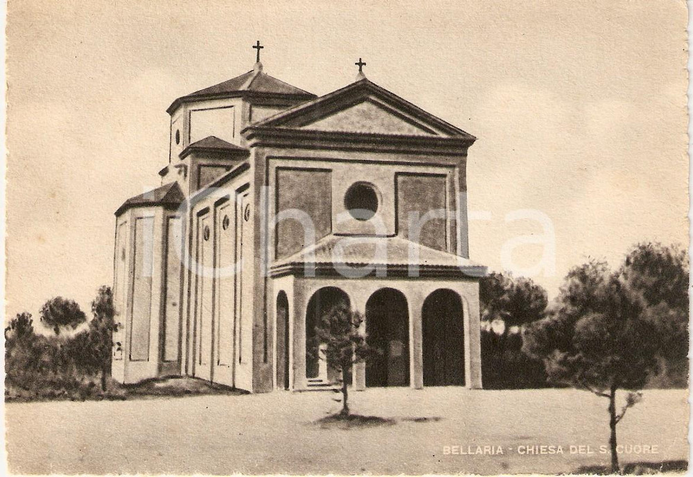 Cartolina originale da collezione 1950 ca BELLARIA IGEA MARINA RN Chiesa del SACRO CUORE Panorama Cartolina FG 1