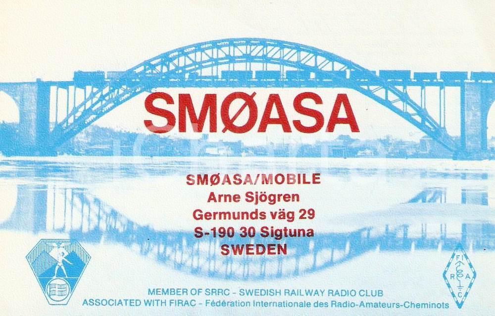 Cartolina originale da collezione 1991 SIGTUNA SWEDEN SMÃ˜ASA MOBILE Swedish Railway Club FIRAC Cartolina QSL 1