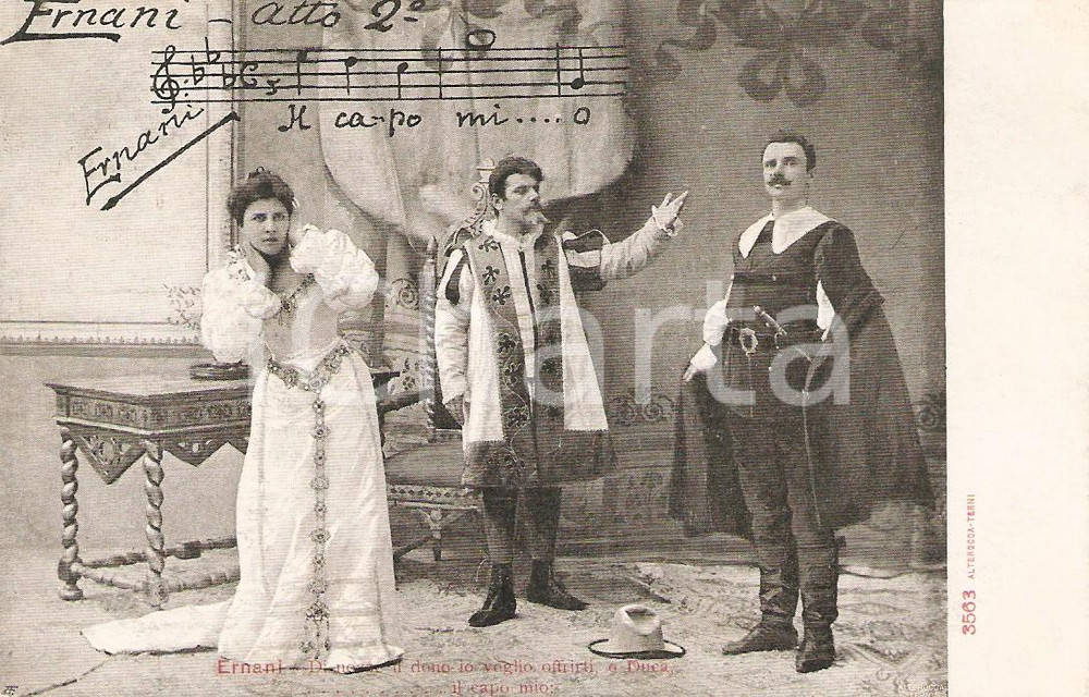 Cartolina originale da collezione 1900 ca TEATRO ERNANI Atto II Il capo mio *Cartolina FP NV 1