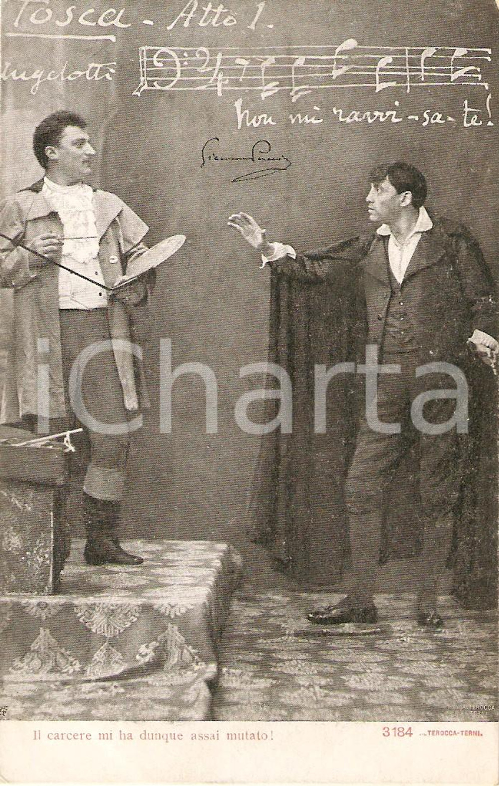 Cartolina originale da collezione 1900 ca TEATRO TOSCA Atto I Carcere mi ha dunque assai mutato *Cartolina FP NV 1