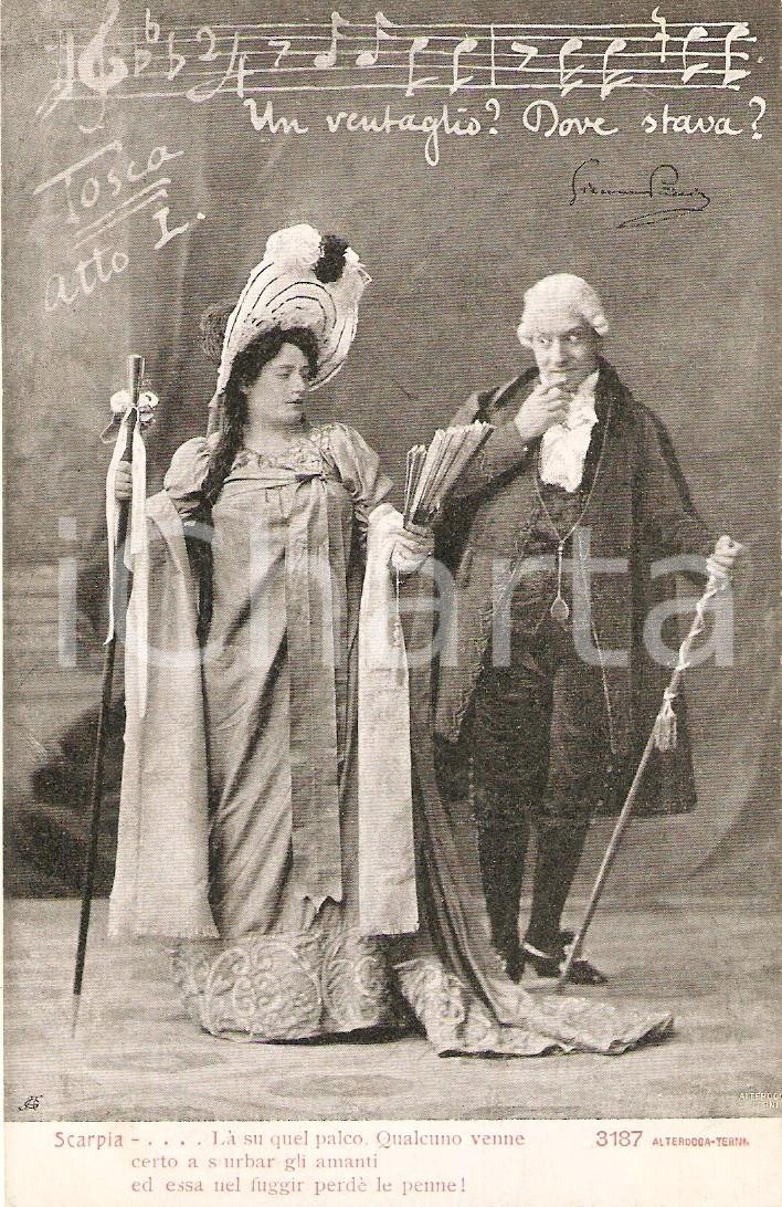 Cartolina originale da collezione 1900 ca TEATRO TOSCA Atto I Un ventaglio? Dove stava? Cartolina FP NV 1