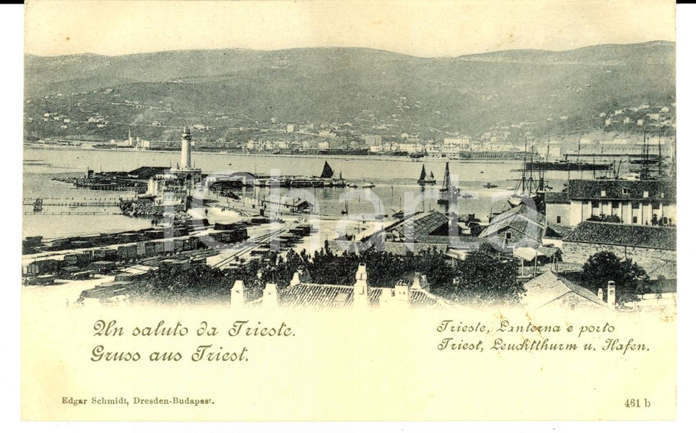 Cartolina originale da collezione 1900 ca TRIESTE Veduta del porto con la Lanterna ANIMATA Cartolina FP NV 1
