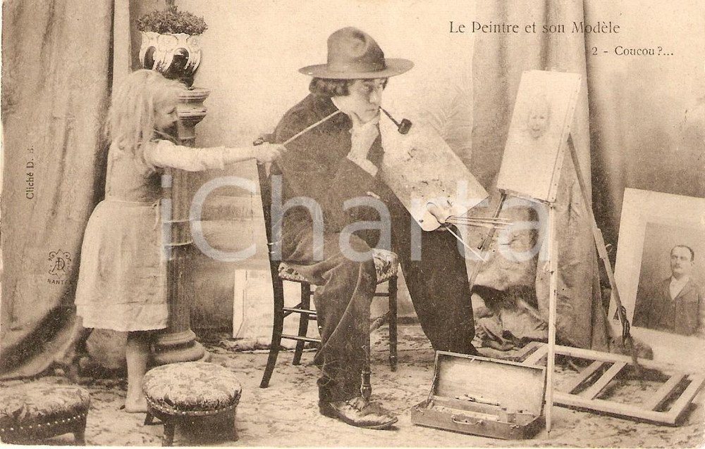 1904 GRASSE (FRANCE) Le peintre et son modèle Carte postale à Ernest SOZIO FP VG