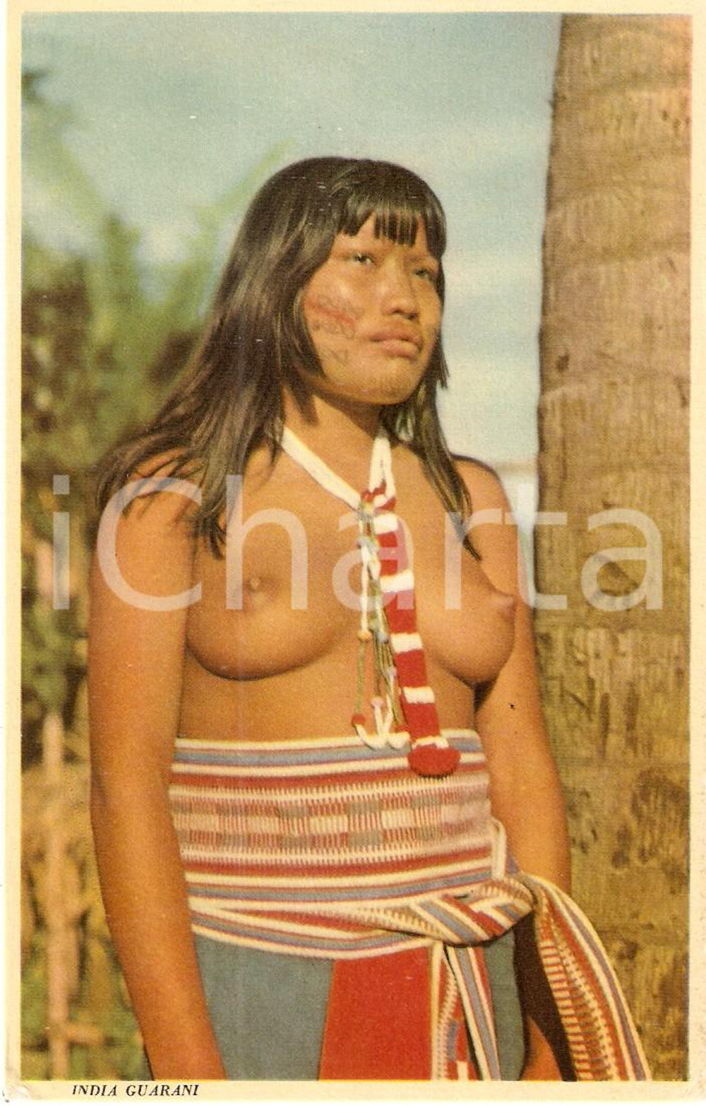 Cartolina originale da collezione 1965 ca PARAGUAY Ritratto india GUARANI' in costume tipico *Cartolina FP NV 1