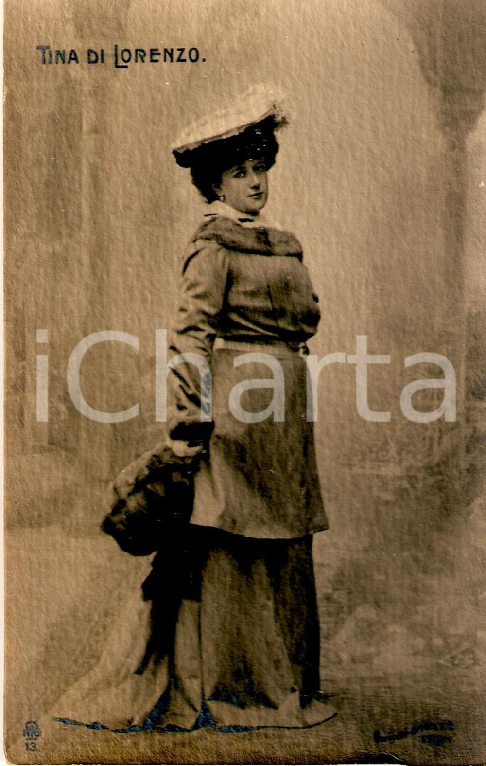 Cartolina originale da collezione 1905 ca TEATRO Tina DI LORENZO Ritratto con cappello *Cartolina FP NV 1