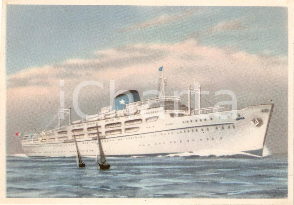 Cartolina originale da collezione 1955 ca FLOTTA LAURO Turbonave ROMA Marina Mercantile ILLUSTRATA Cartolina FG VG 1