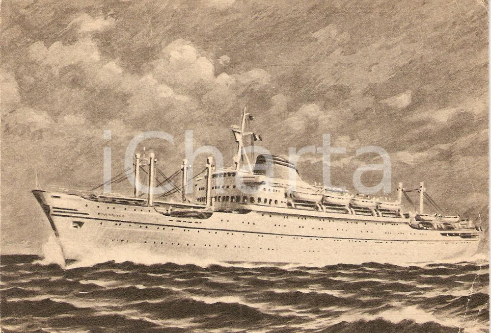 Cartolina originale da collezione 1955 ca MARINA MERCANTILE Transatlantico OCEANIA Lloyd Triestino ILLUSTRATA 1