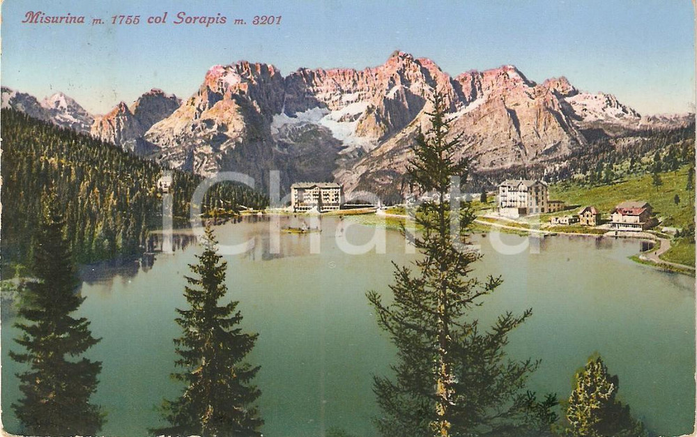 Cartolina originale da collezione 1928 AURONZO DI CADORE (BL) Lago di MISURINA con Gruppo del SORAPIS *Cartolina 1
