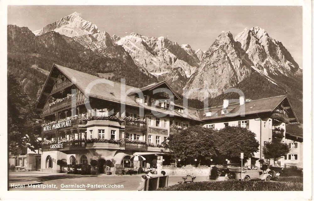 Cartolina originale da collezione 1951 GARMISCH  PARTENKIRCHEN GERMANIA Hotel Marktplatz Cartolina FP VG 1