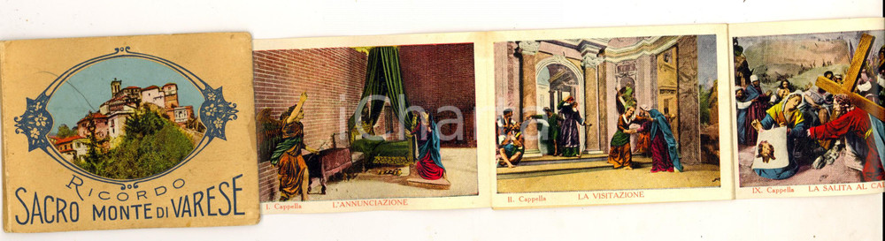 Materiale pubblicitario d’epoca 1950 ca SACRO MONTE DI VARESE Libretto a organino ILLUSTRATO 14 vedute VINTAGE 1